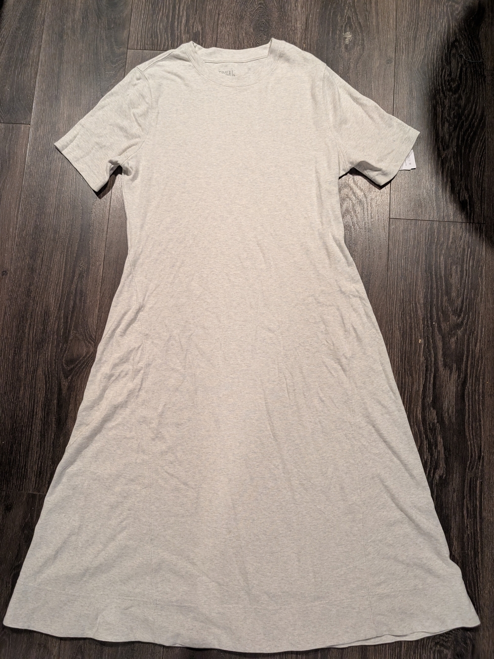 Time and Tru Women's Seamed Cotton Midi T Shirt Dress Gray Size L 12-14